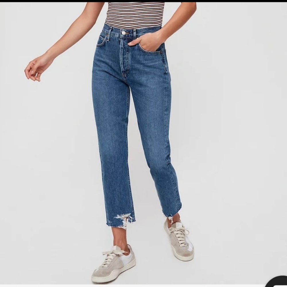 AGOLDE Riley Crop High Rise Straight veto Destructed Distressed Ankle A056J-813